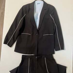 PRETTYGARDEN Women's 2 Piece Blazer Suit Set Black Business Casual Oversized Pip